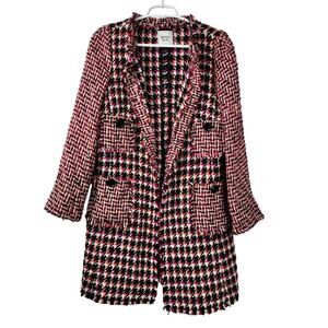Weill Long Tweed Jacket Raw Hems Pink Black White 10